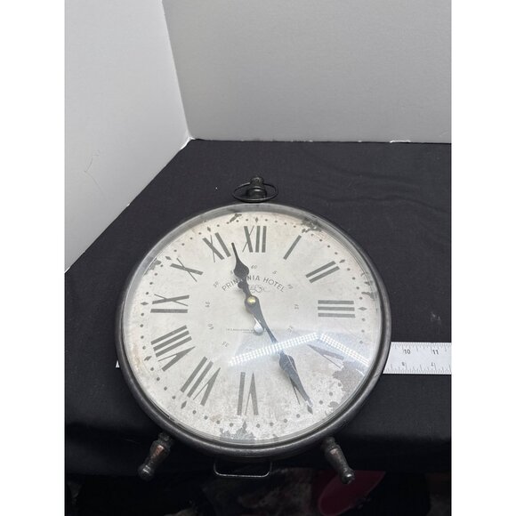 Printania Hotel Vintage-Style 1870 Black Metal Desk Clock With Roman Numerals De - Picture 6 of 8